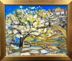 Blossom Trees Provence Landscape French Modernist Signed Painting Blue Skies