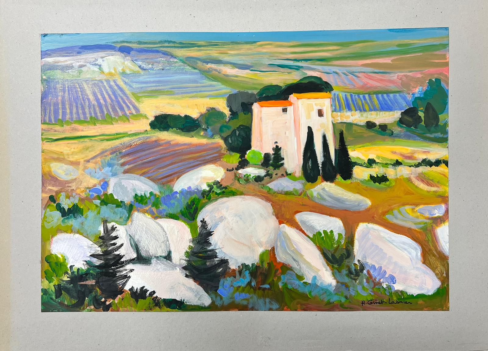 Contemporary French Modernist Oil Lavender Fields & House in Provence Landscape 3