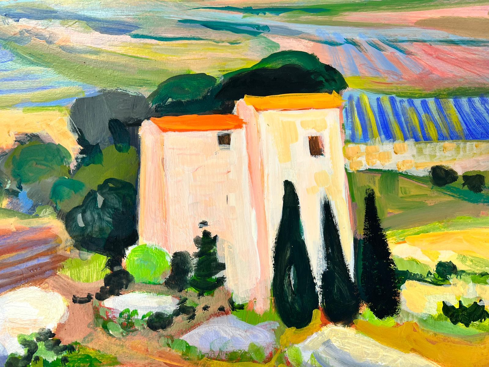 Peinture à l'huile contemporaine moderniste française - Paysage lavande et maison en Provence 4