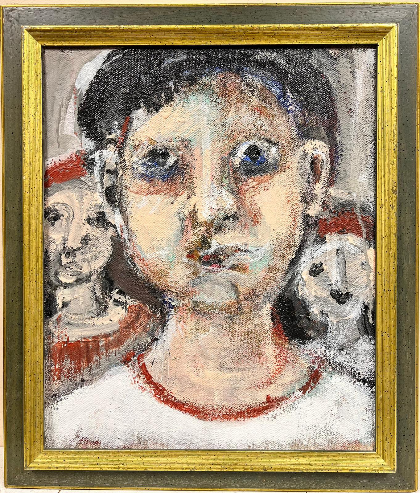 Huguette Ginet-Lasnier  Figurative Painting - Contemporary French Modernist Painting Portrait Figures Group framed
