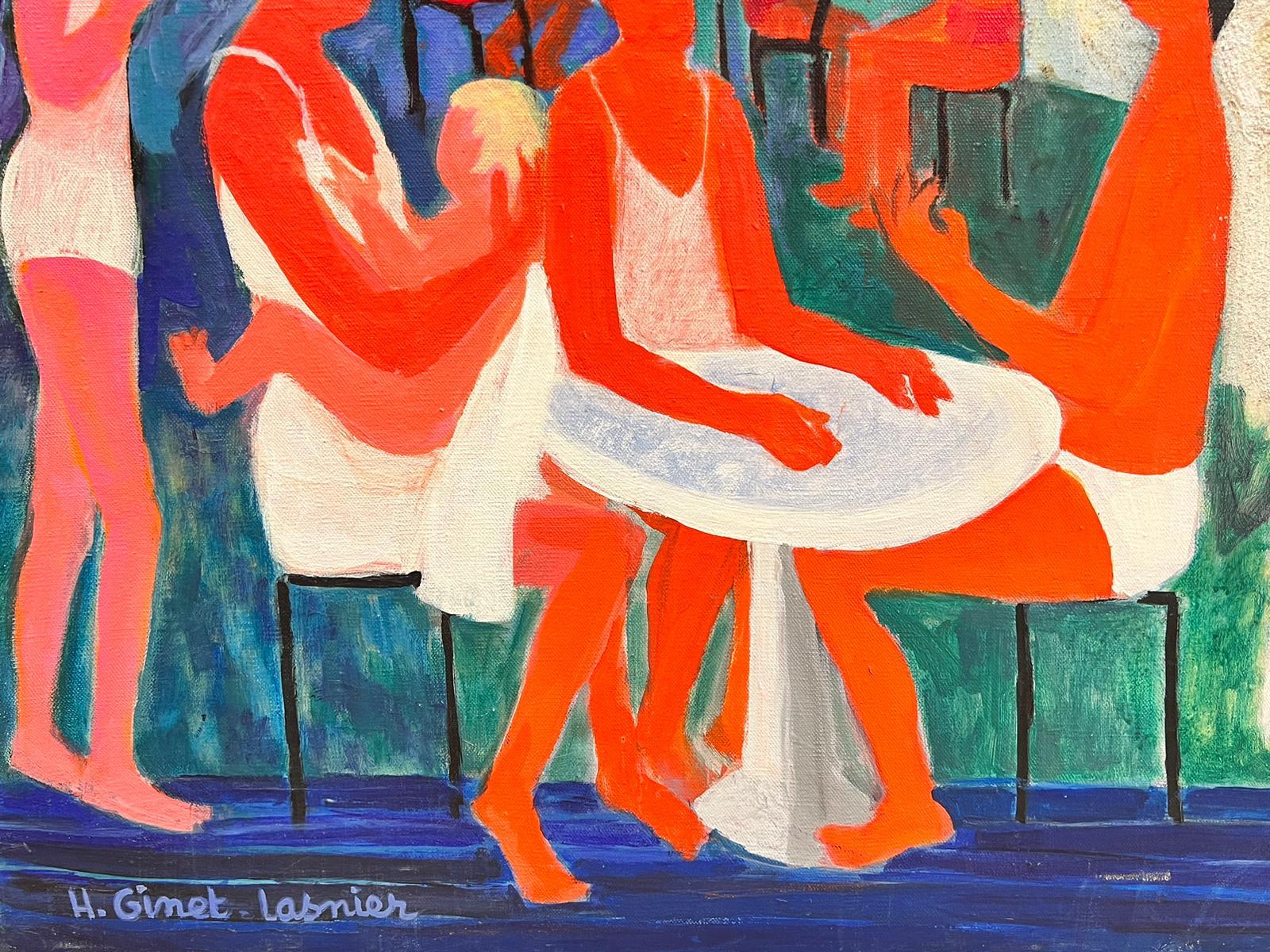 Enormous French Contemporary Modernist Oil Bathers at Crowded River Estuary Bar For Sale 2