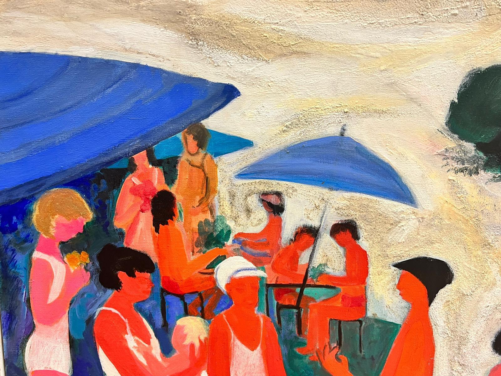 Enormous French Contemporary Modernist Oil Bathers at Crowded River Estuary Bar For Sale 4