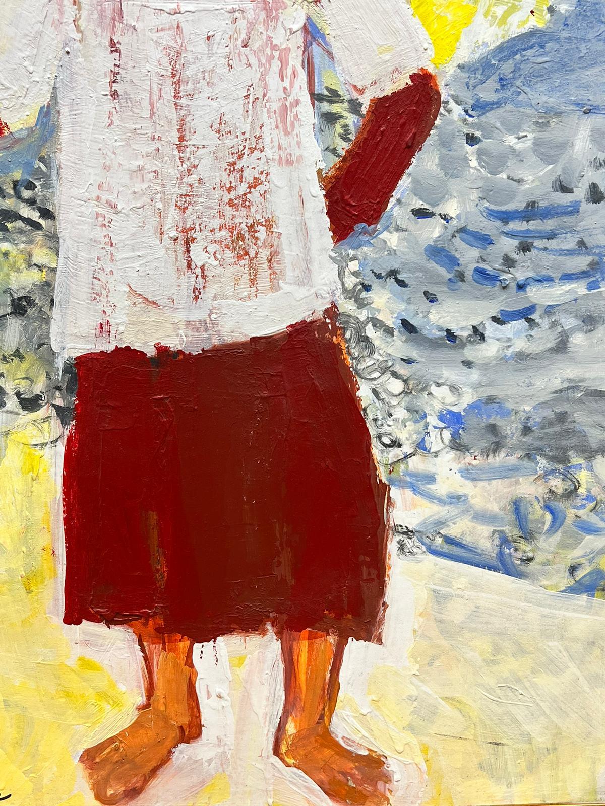 Fishing Boy Standing on the Beach French Modernist Signed Huge Painting For Sale 1