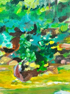 French Modernist Green Landscape Oil Painting framed and signed