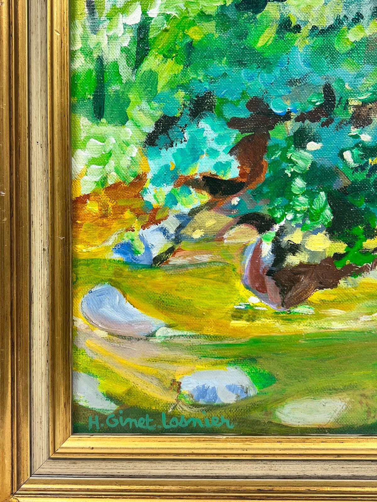 French Modernist Green Landscape Oil Painting framed and signed For Sale 1