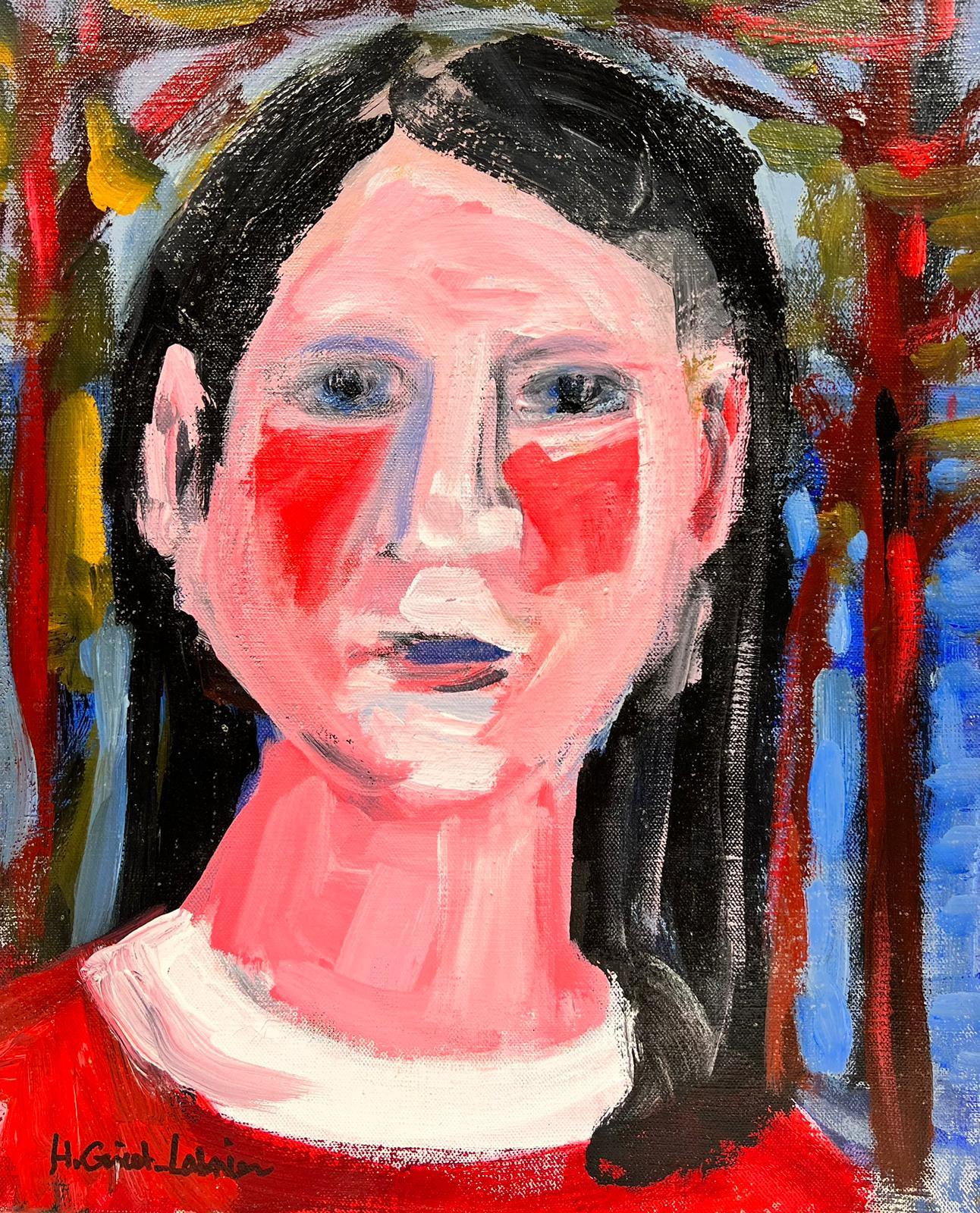 Huguette Ginet-Lasnier  Portrait Painting - French Modernist Painting Head & Shoulders Portrait Oil Painting