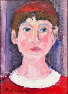 French Modernist Painting Portrait of Boy in Red Jumper