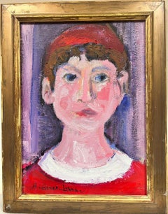 French Modernist Painting Portrait of Boy in Red Jumper