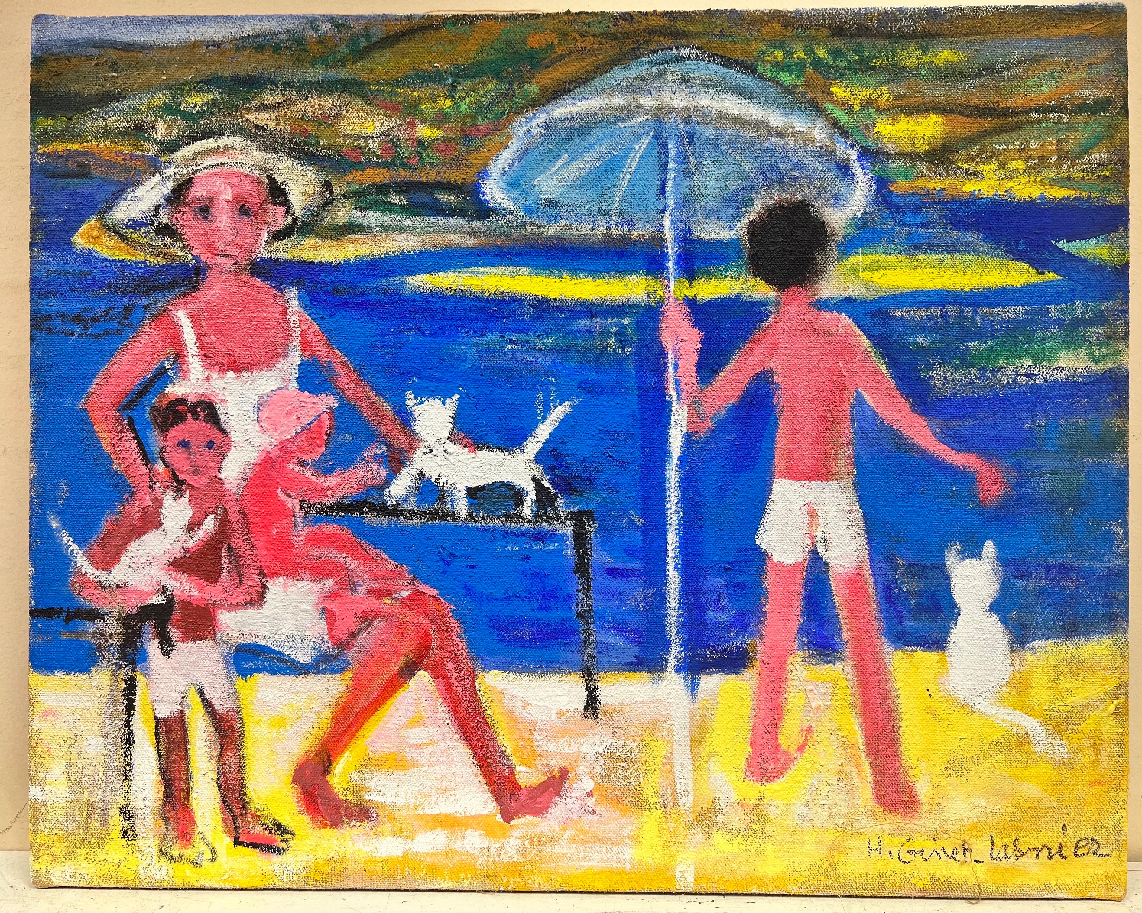 On the Beach
Huguette Ginet-Lasnier (French 1927-2020), signed
inscribed verso
oil painting on textured canvas
26 x 32 inches.
All the paintings we have for sale by this artist have come from the artists estate in France.
The painting is in very