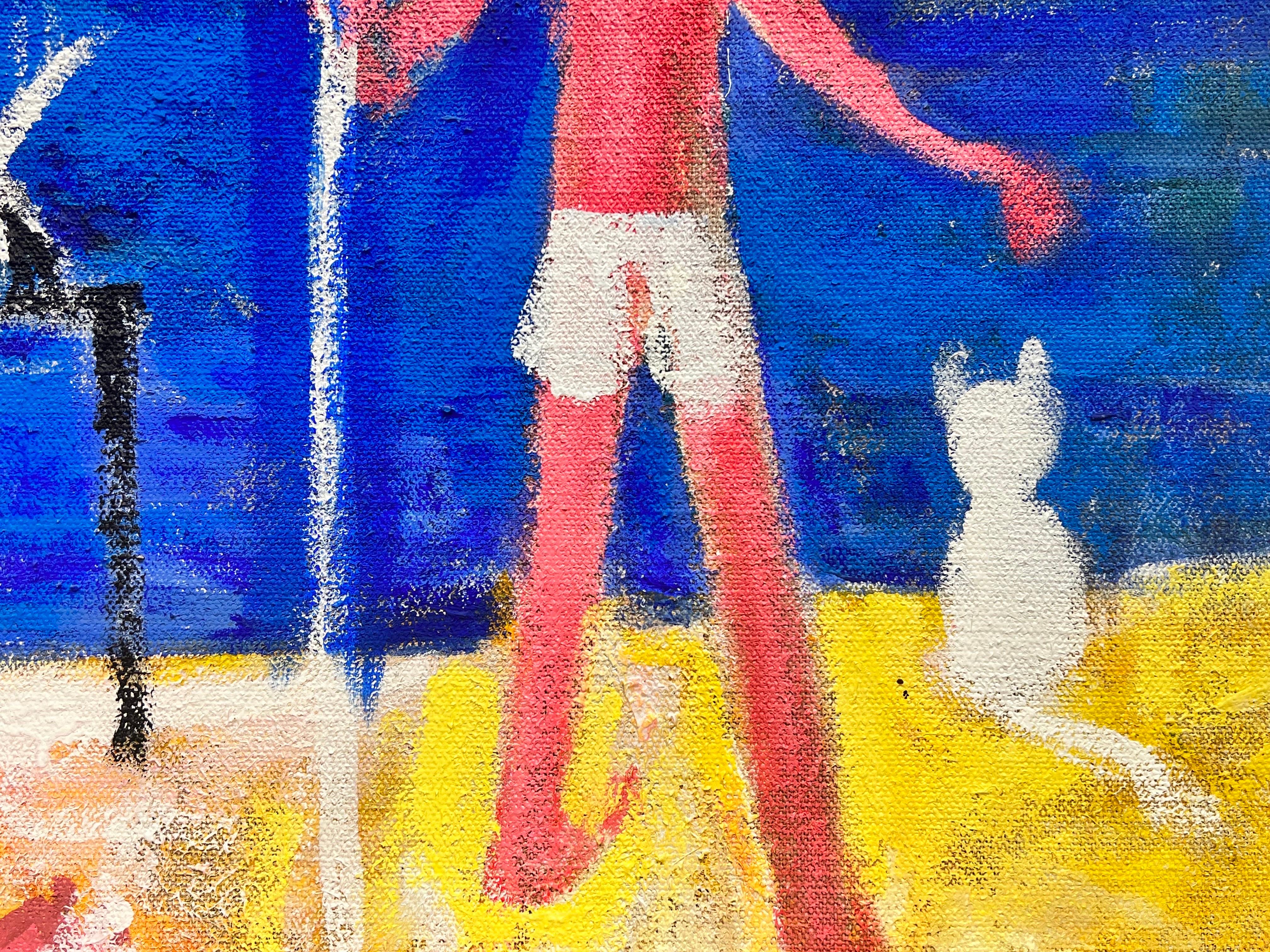 French Modernist Signed Colorist Oil Painting Family Playing on Sunny Beach For Sale 6