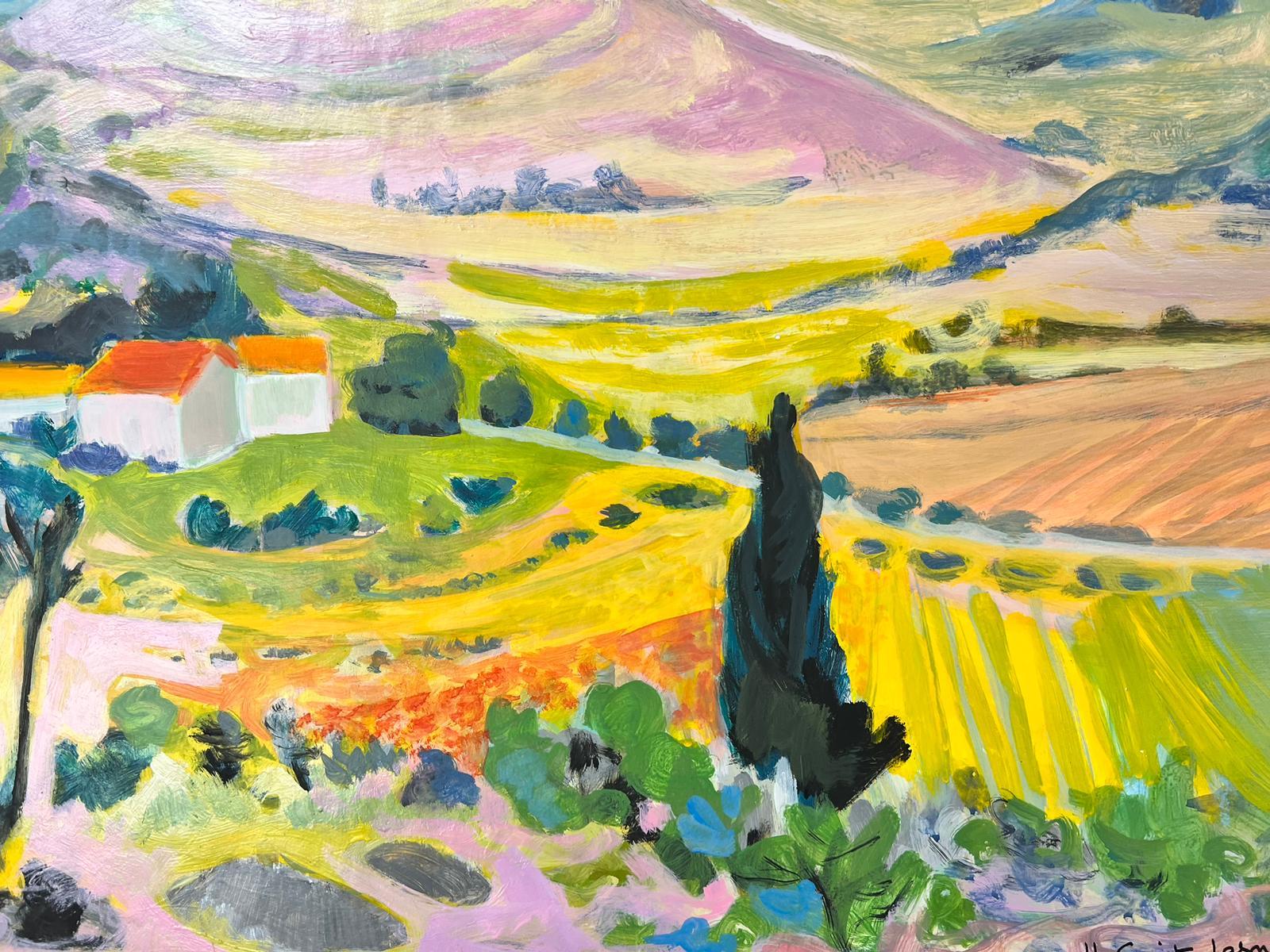 Golden Fields in Provence French Post-Impressionist Signed Oil  - Painting by Huguette Ginet-Lasnier 