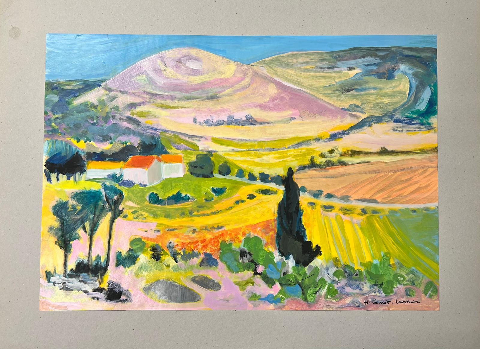 Golden Fields in Provence French Post-Impressionist Signed Oil  - Modern Painting by Huguette Ginet-Lasnier 