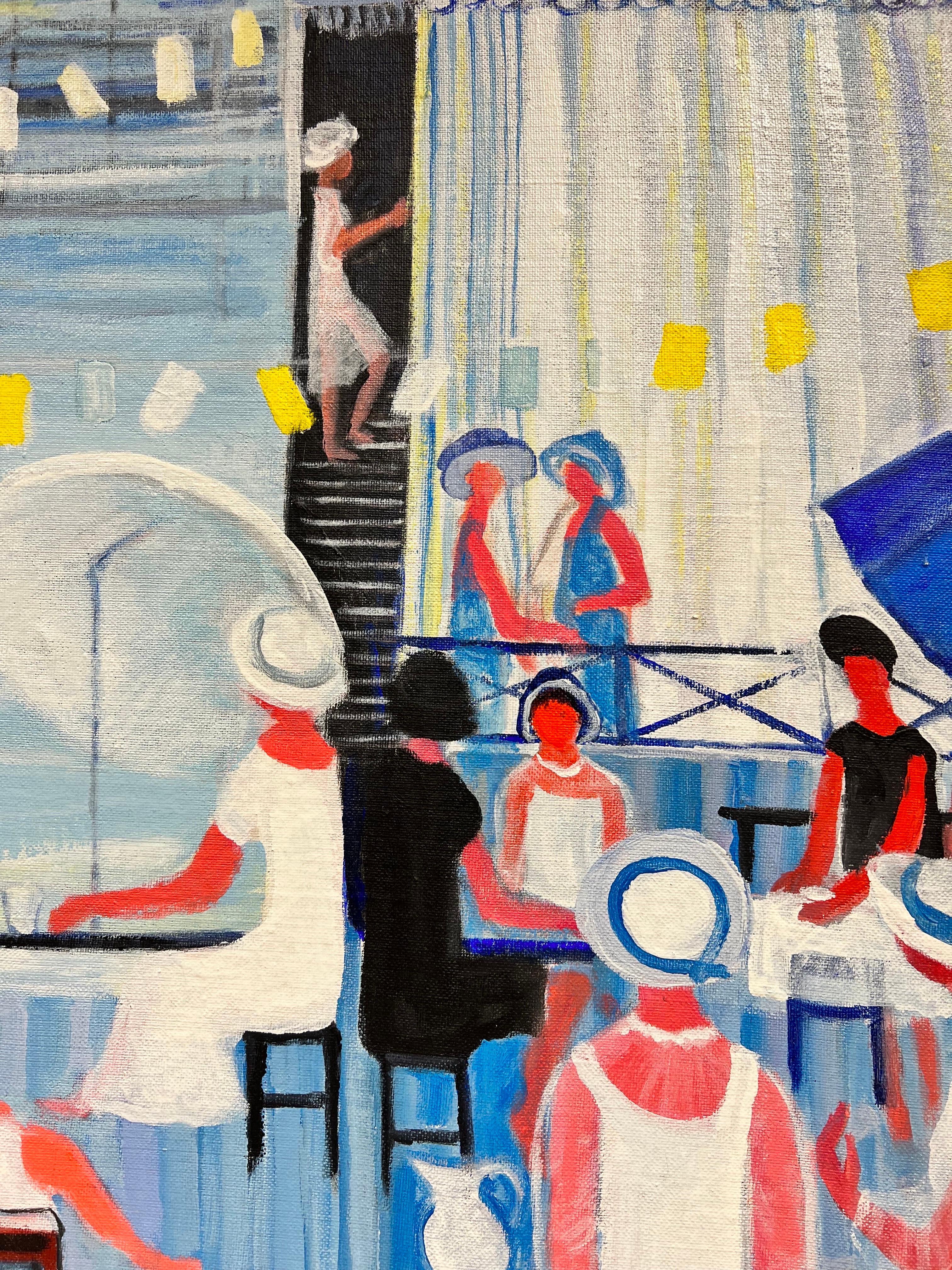 Huge French Contemporary Modernist Oil Painting Elegant Figures Summer River 6