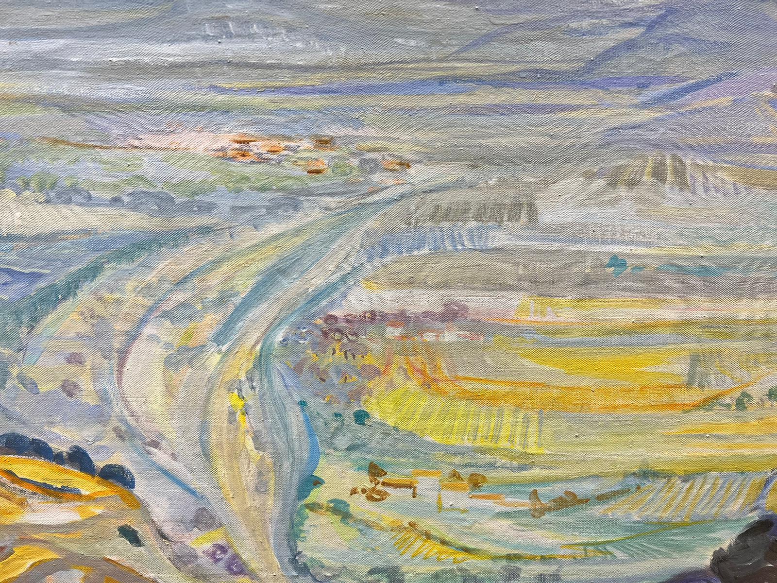 Huge French Modernist 20th Century 2 x Oil Paintings Rolling Provence Landscape For Sale 1