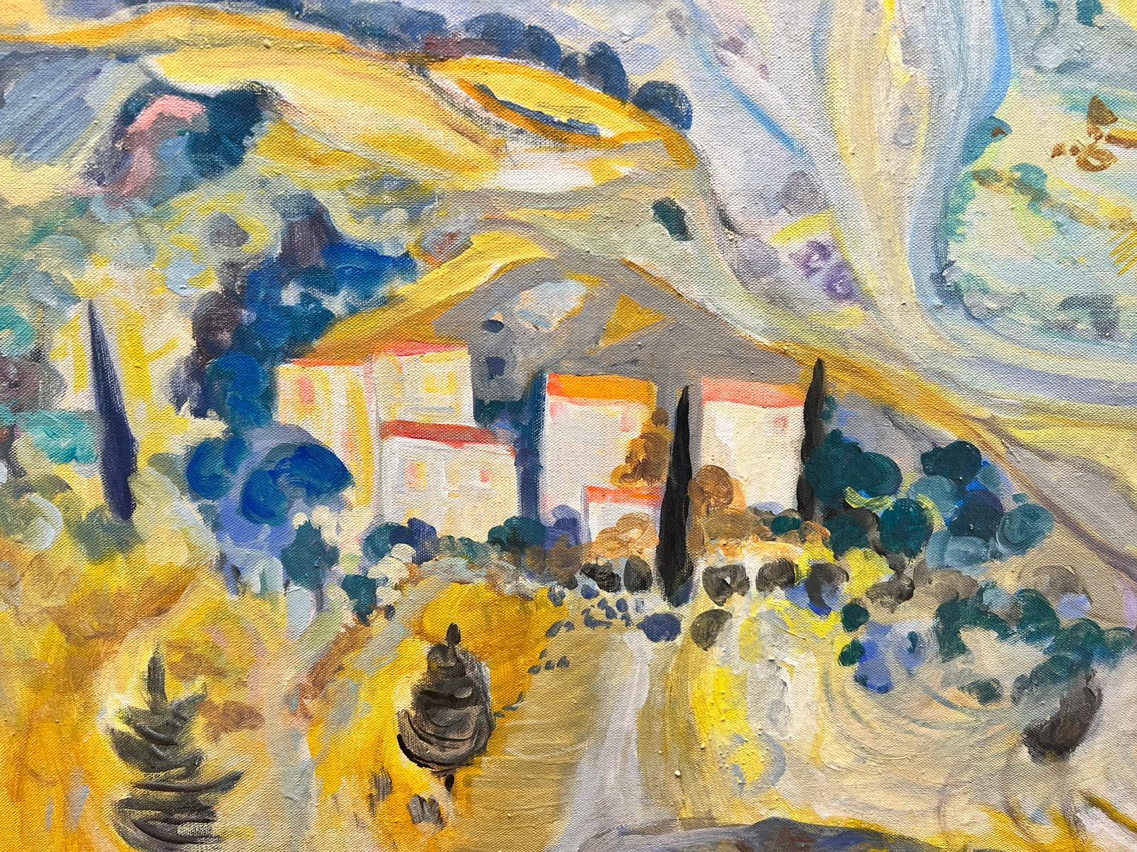 Huge French Modernist 20th Century 2 x Oil Paintings Rolling Provence Landscape For Sale 2