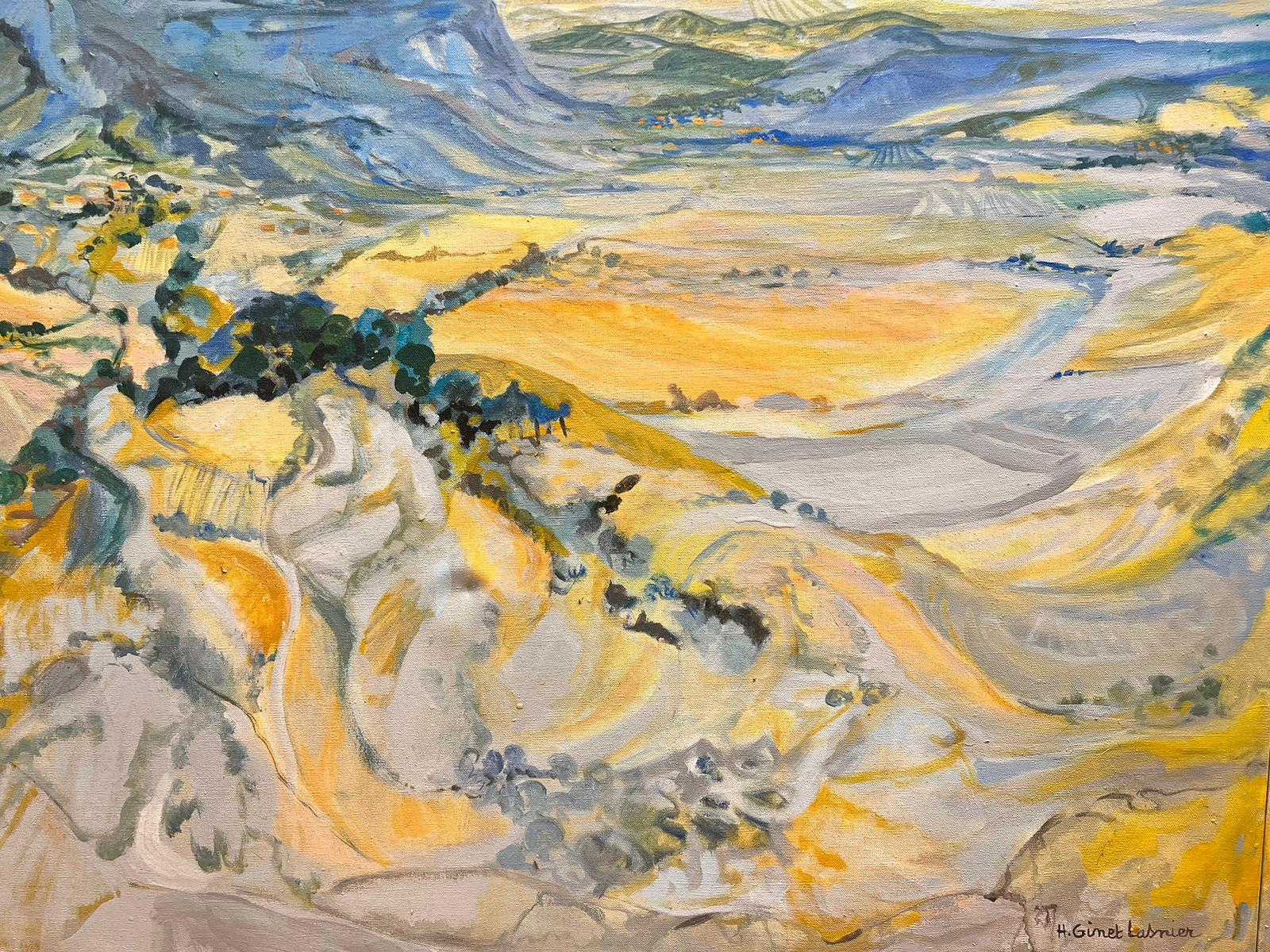 Huge French Modernist 20th Century 2 x Oil Paintings Rolling Provence Landscape For Sale 4