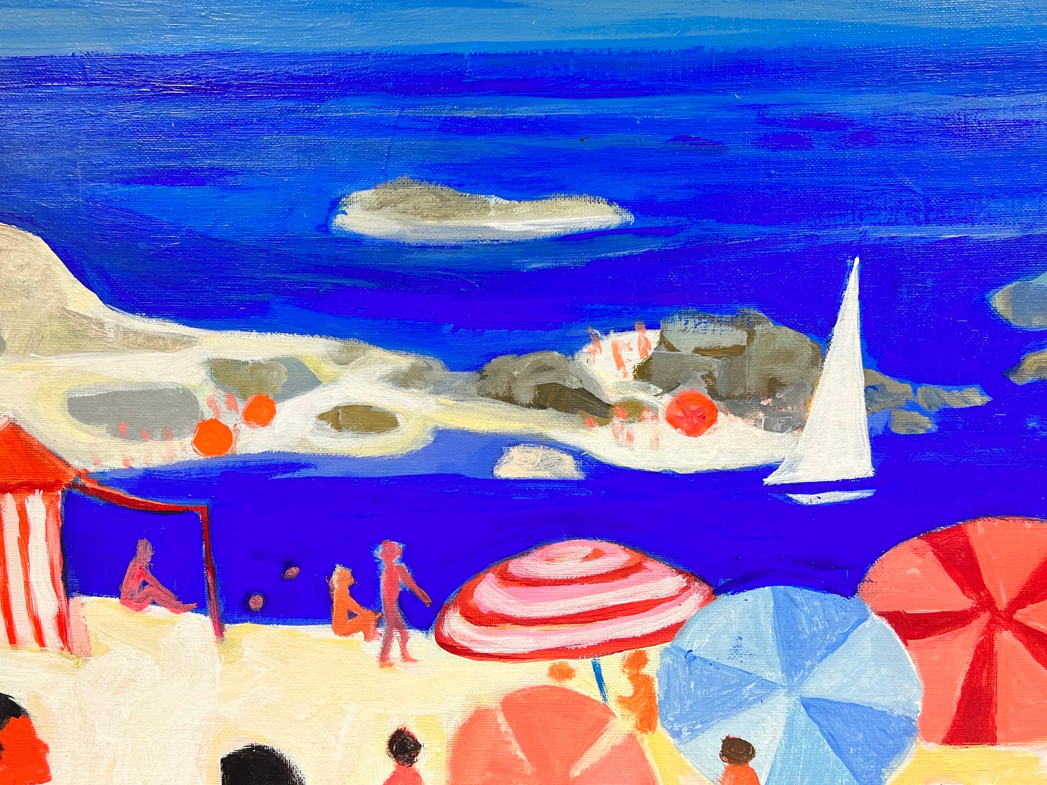 Quadro francese contemporaneo di grandi dimensioni Figure baciate dal sole sulla spiaggia Scena movimentata 2