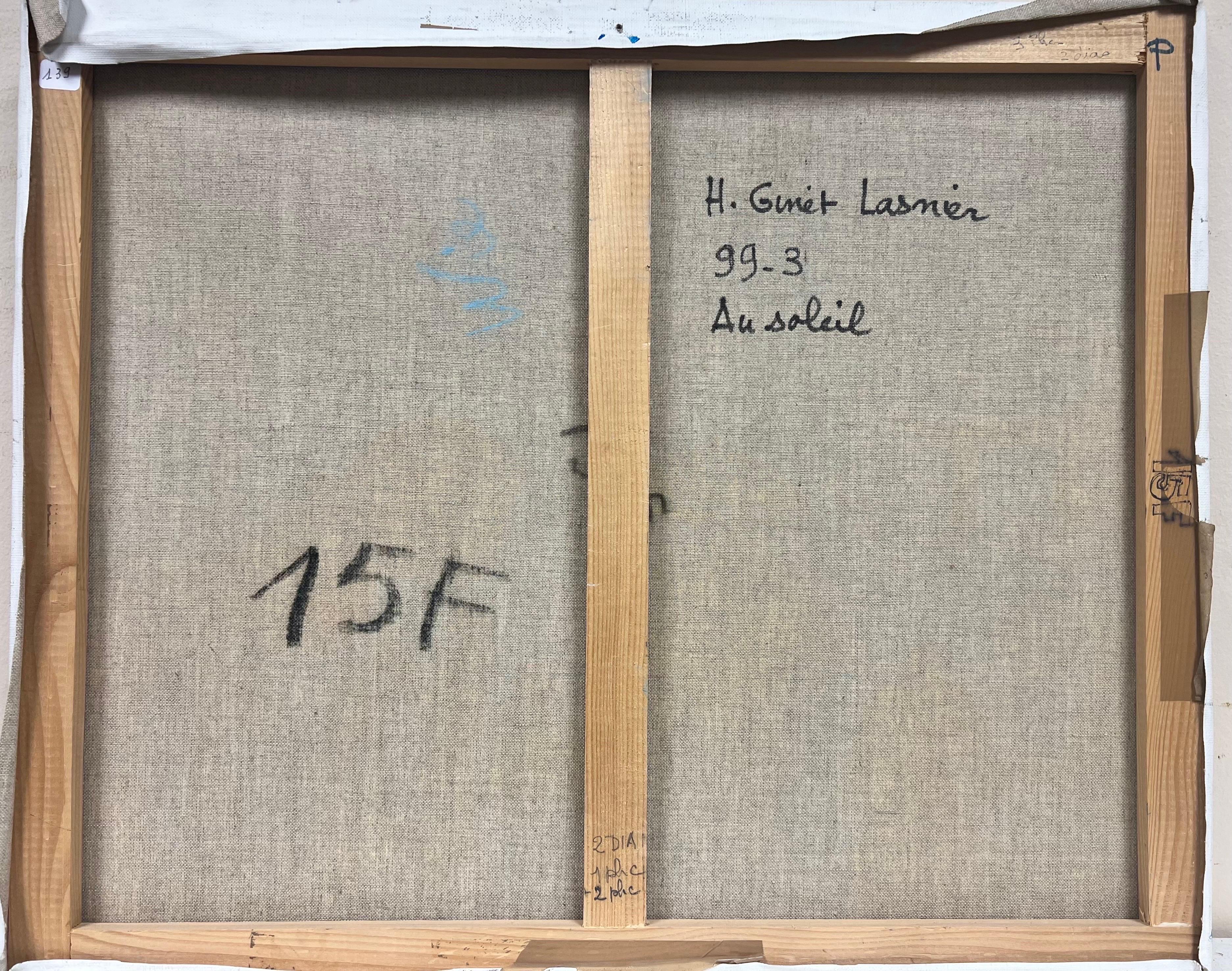 Quadro francese contemporaneo di grandi dimensioni Figure baciate dal sole sulla spiaggia Scena movimentata 4