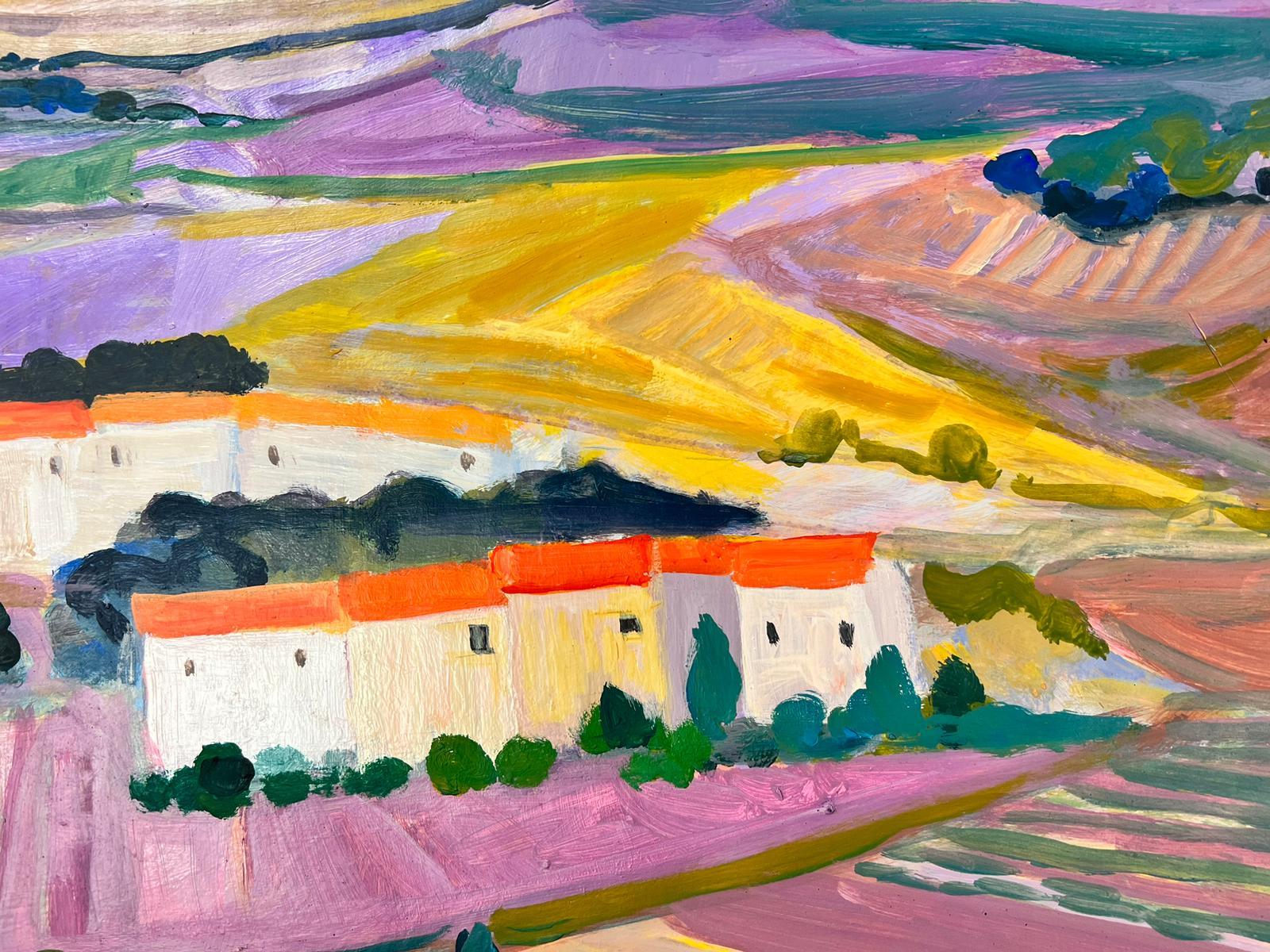 Les champs lavandes de Provence - Grande peinture contemporaine française moderniste - Moderne Painting par Huguette Ginet-Lasnier 