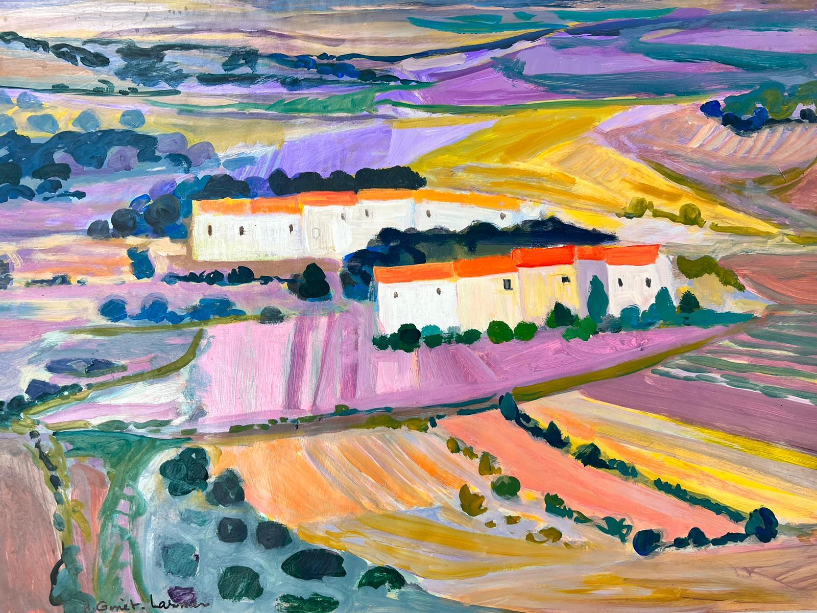 Landscape Painting Huguette Ginet-Lasnier  - Les champs lavandes de Provence - Grande peinture contemporaine française moderniste