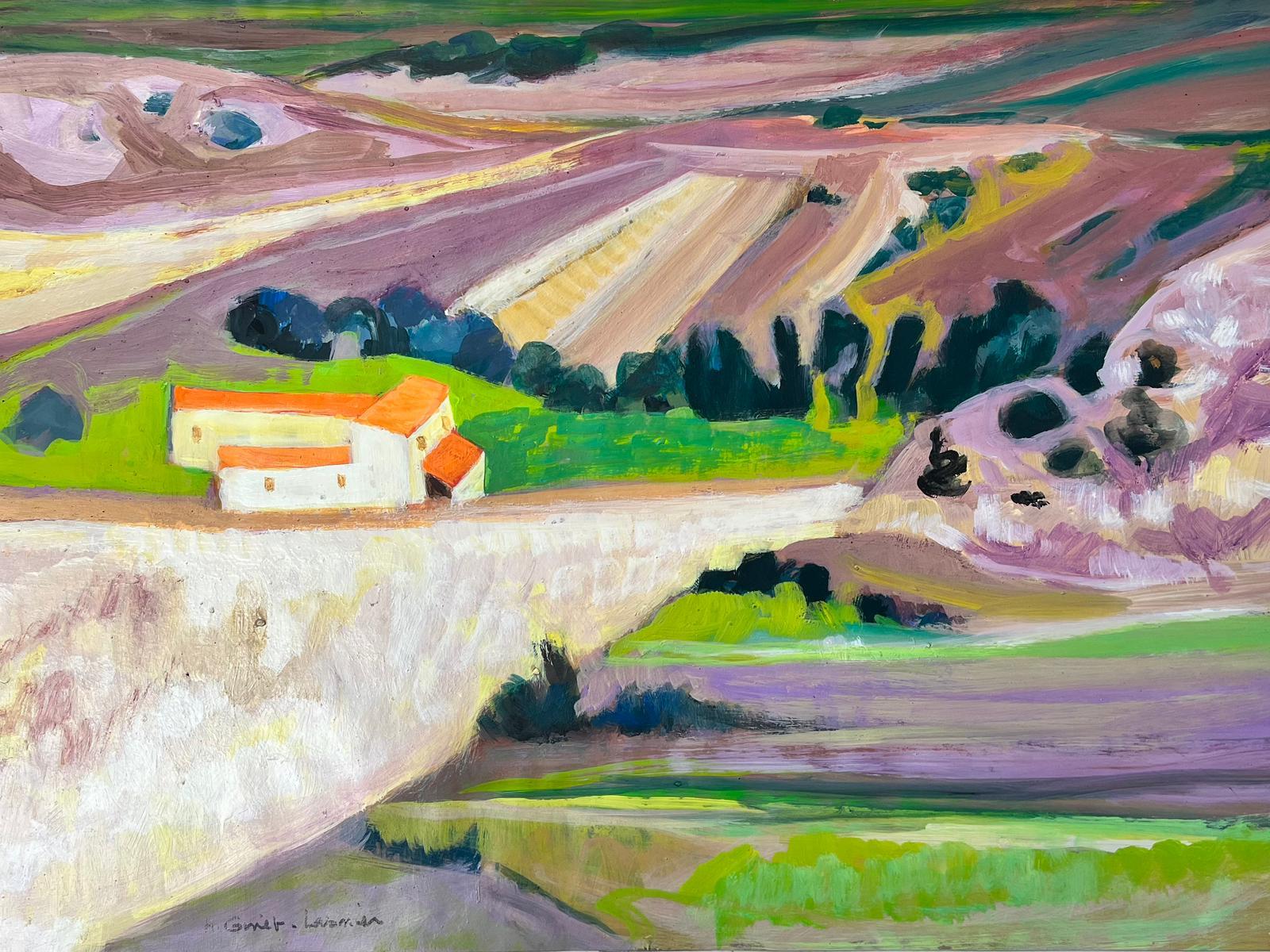 Huguette Ginet-Lasnier  Landscape Painting - Lavender Fields Provence Original French Modernist Contemporary Painting