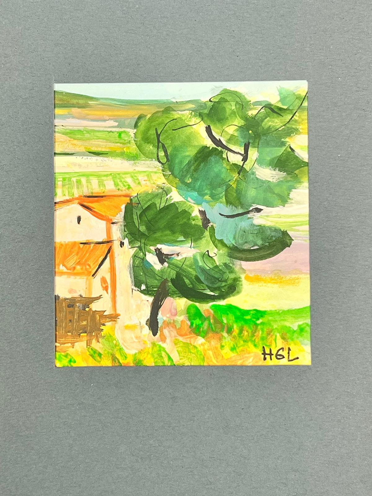 Landscape Painting Huguette Ginet-Lasnier  - Peinture d'origine moderniste française - Paysage de Provence 