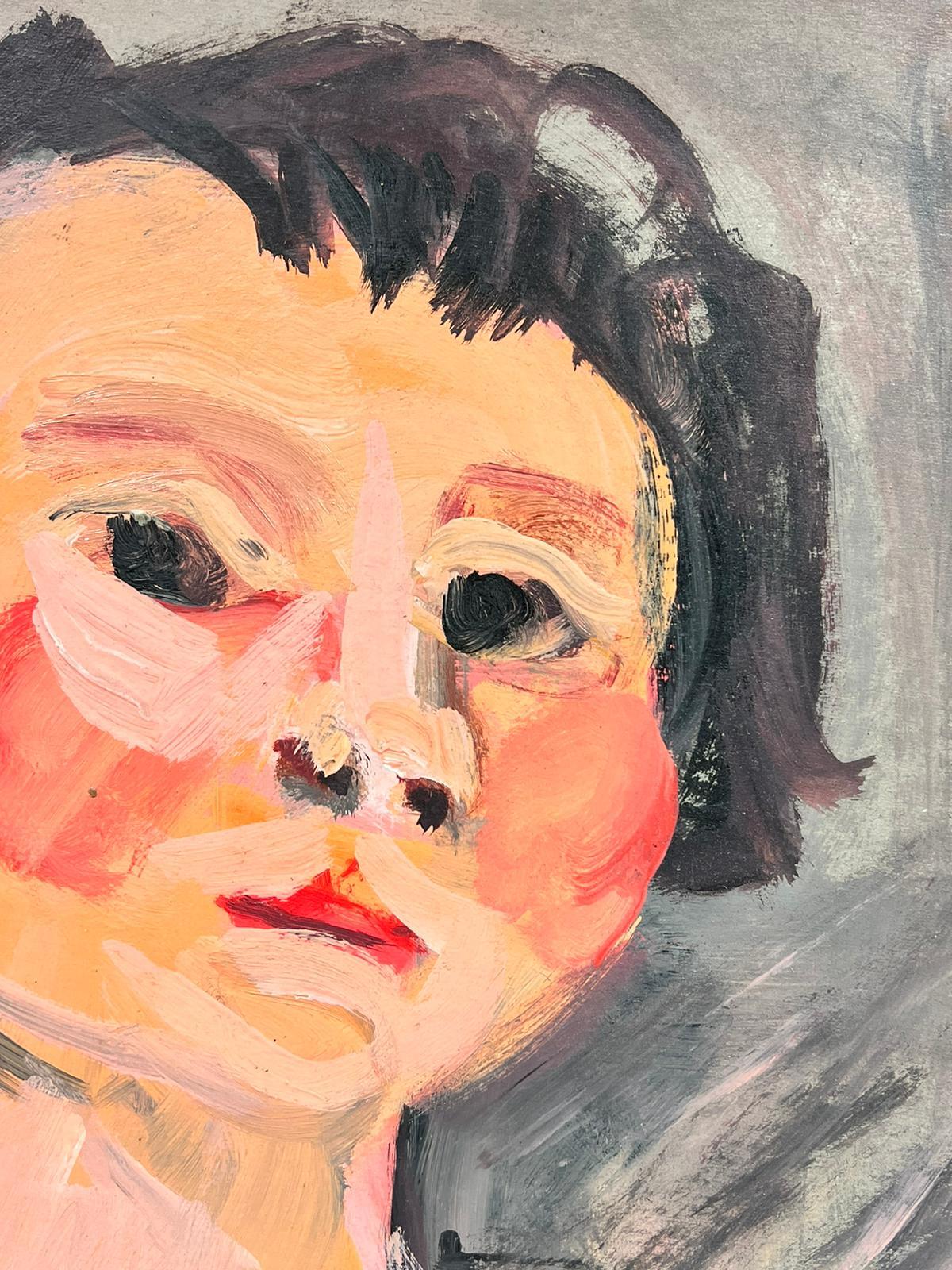 Signed French Contemporary Painting Portrait of Rosy Cheeked Woman For Sale 2