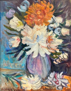 Signed French Post Impressionist Still Life Flowers in Vase Oil Painting
