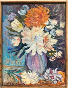 Signed French Post Impressionist Still Life Flowers in Vase Oil Painting