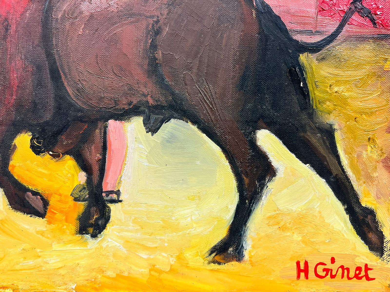 Le combat de taureaux
Huguette Ginet-Lasnier (française 1927-2020), signée en bas du recto
peinture à l'huile sur toile
13 x 16 pouces.
Toutes les peintures de cet artiste que nous avons en vente proviennent de la succession de l'artiste en