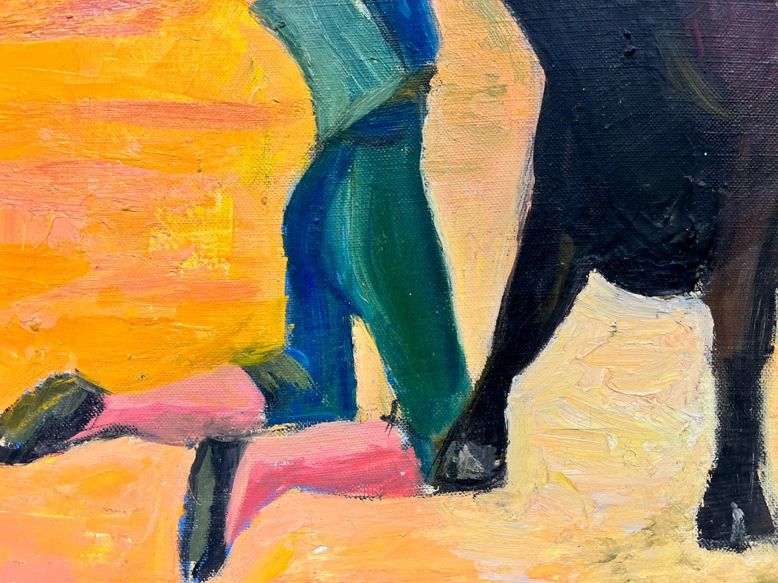 Peinture moderniste française du Matador avec un taureau signée - Moderne Painting par Huguette Ginet-Lasnier 