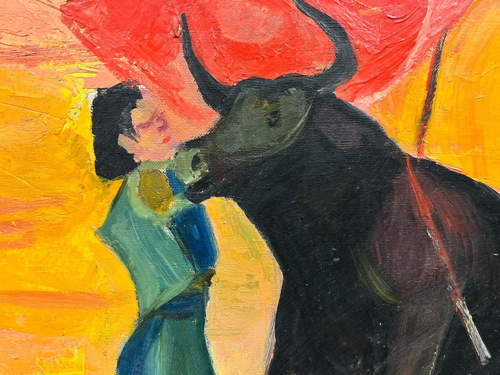 Peinture moderniste française du Matador avec un taureau signée en vente 1