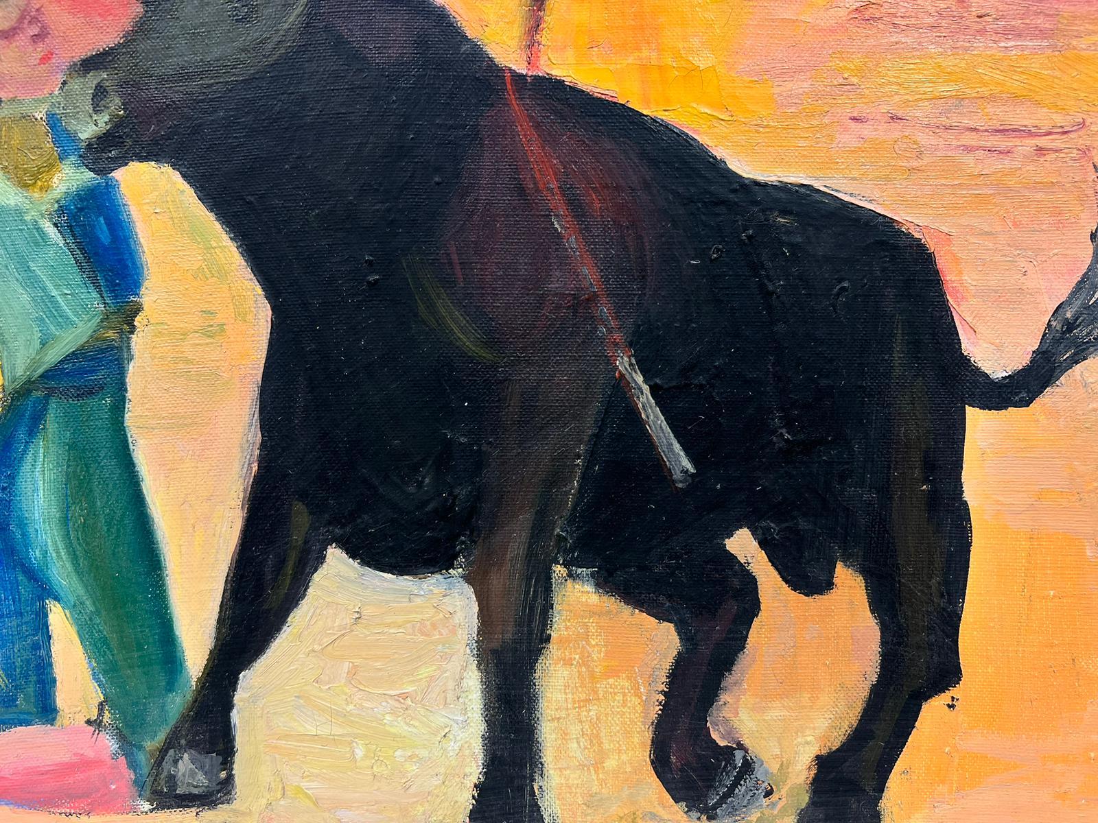 Peinture moderniste française du Matador avec un taureau signée en vente 2