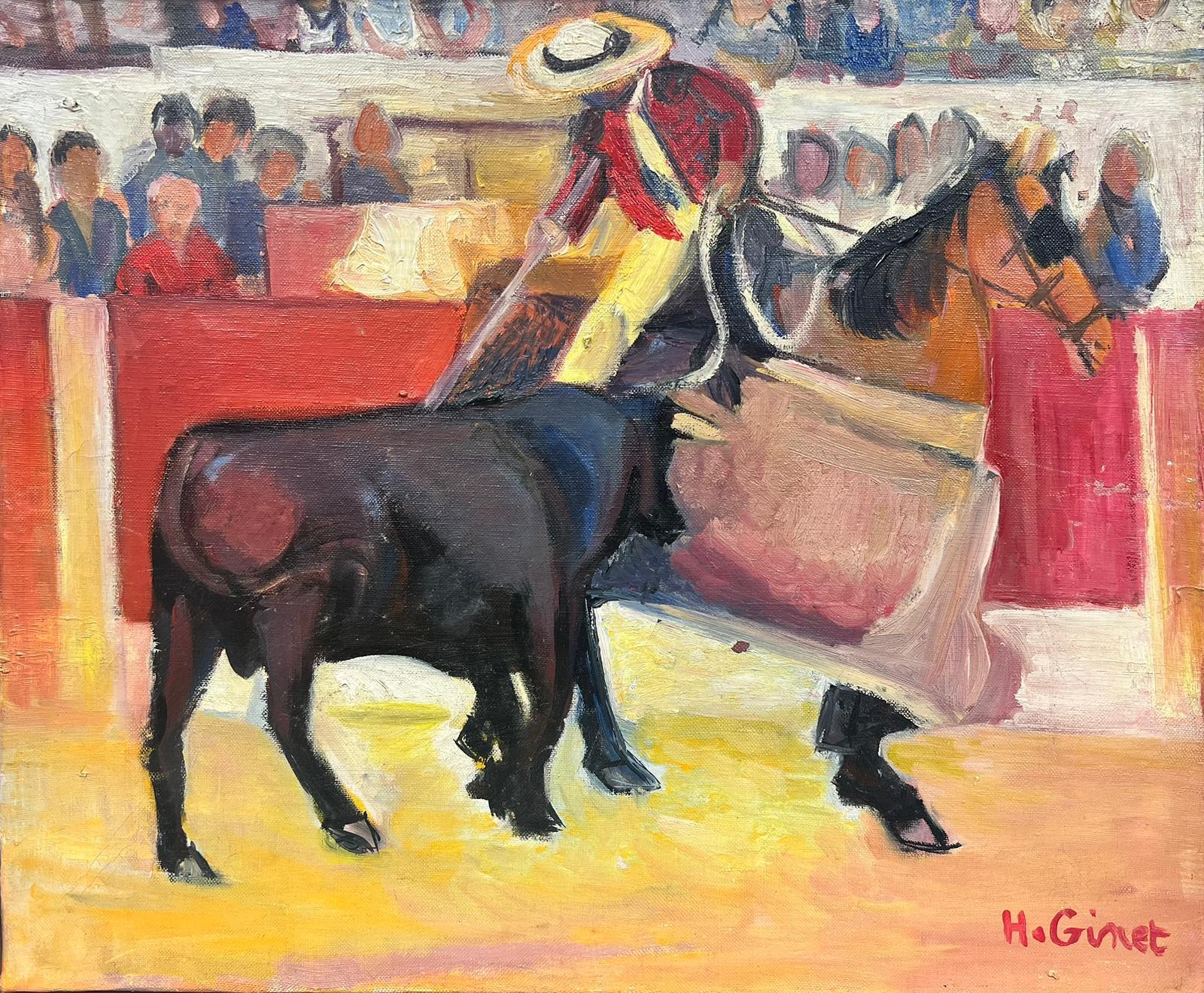 El Matador Corrida de toros a caballo Pintura al óleo modernista francesa - Painting de Huguette Ginet-Lasnier 