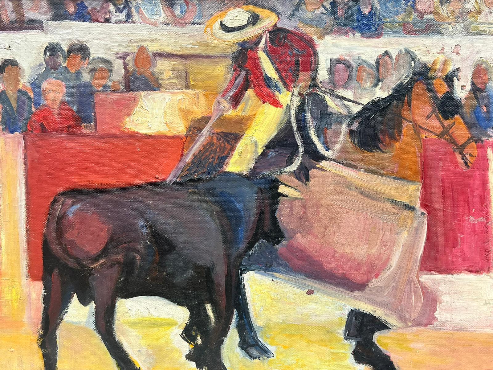 The Bullfight
Huguette Ginet-Lasnier (French 1927-2020)
inscribed verso
wooden frame
signed
oil painting on canvas
framed: 15 x 18.5 inches
canvas: 14.75 x 18 inches.
All the paintings we have for sale by this artist have come from the artists