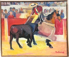 Vintage The Matador Bullfight on Horseback French Modernist Oil Painting 