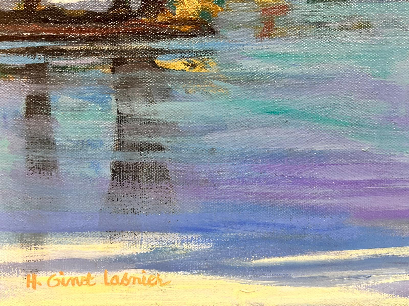Peinture à l'huile de paysage marin moderniste français des mers bleu turquoise  - Painting de Huguette Ginet-Lasnier 
