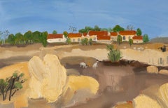 Hui Sheng Landscape Original Oil On Canvas "Distant Red House"