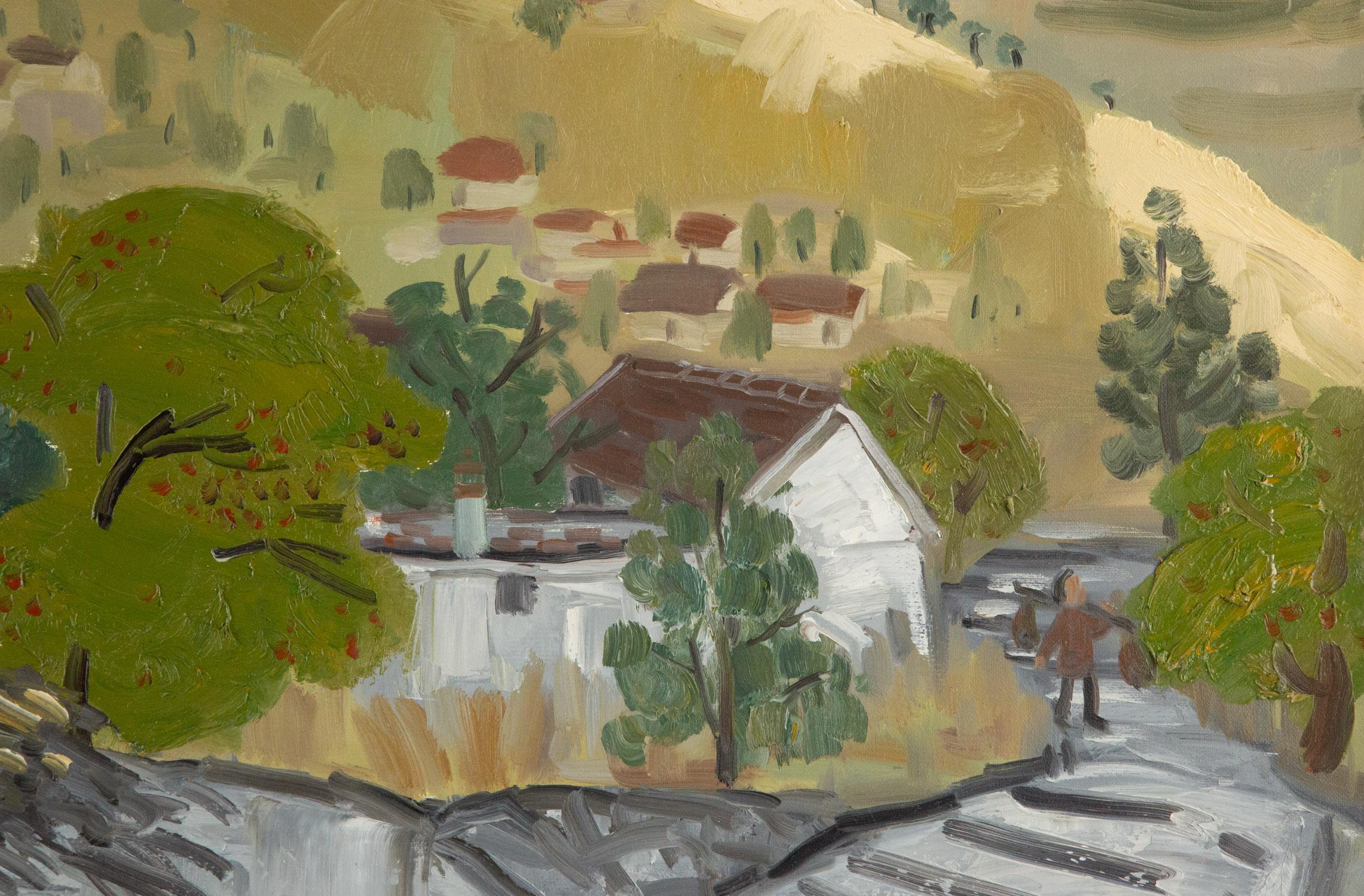 Hui Sheng-Landschaft, Original, Öl auf Leinwand, „Hometown In Spring“ im Angebot 4