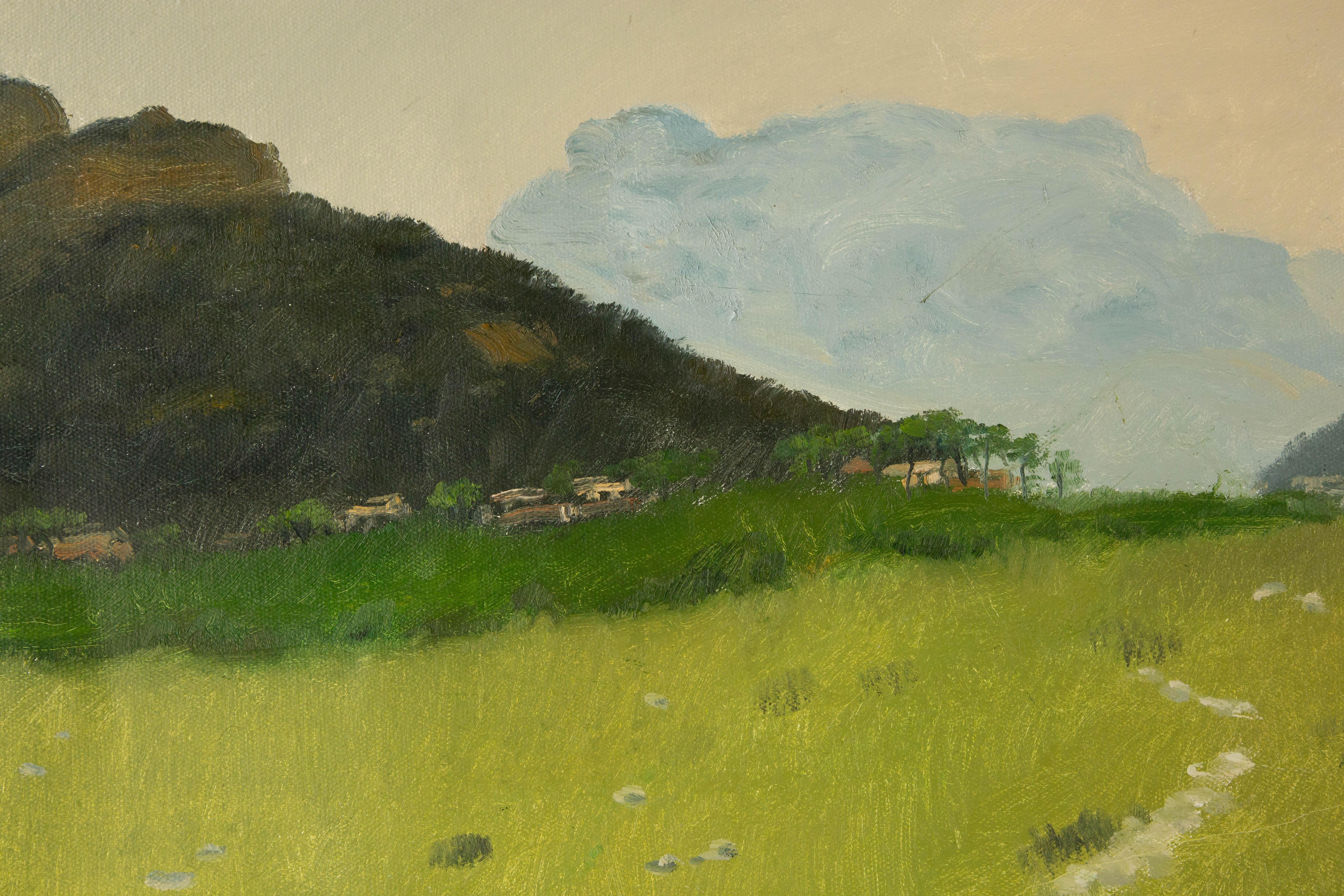 Huile sur toile originale de paysage Hui Sheng « Meadow » en vente 1