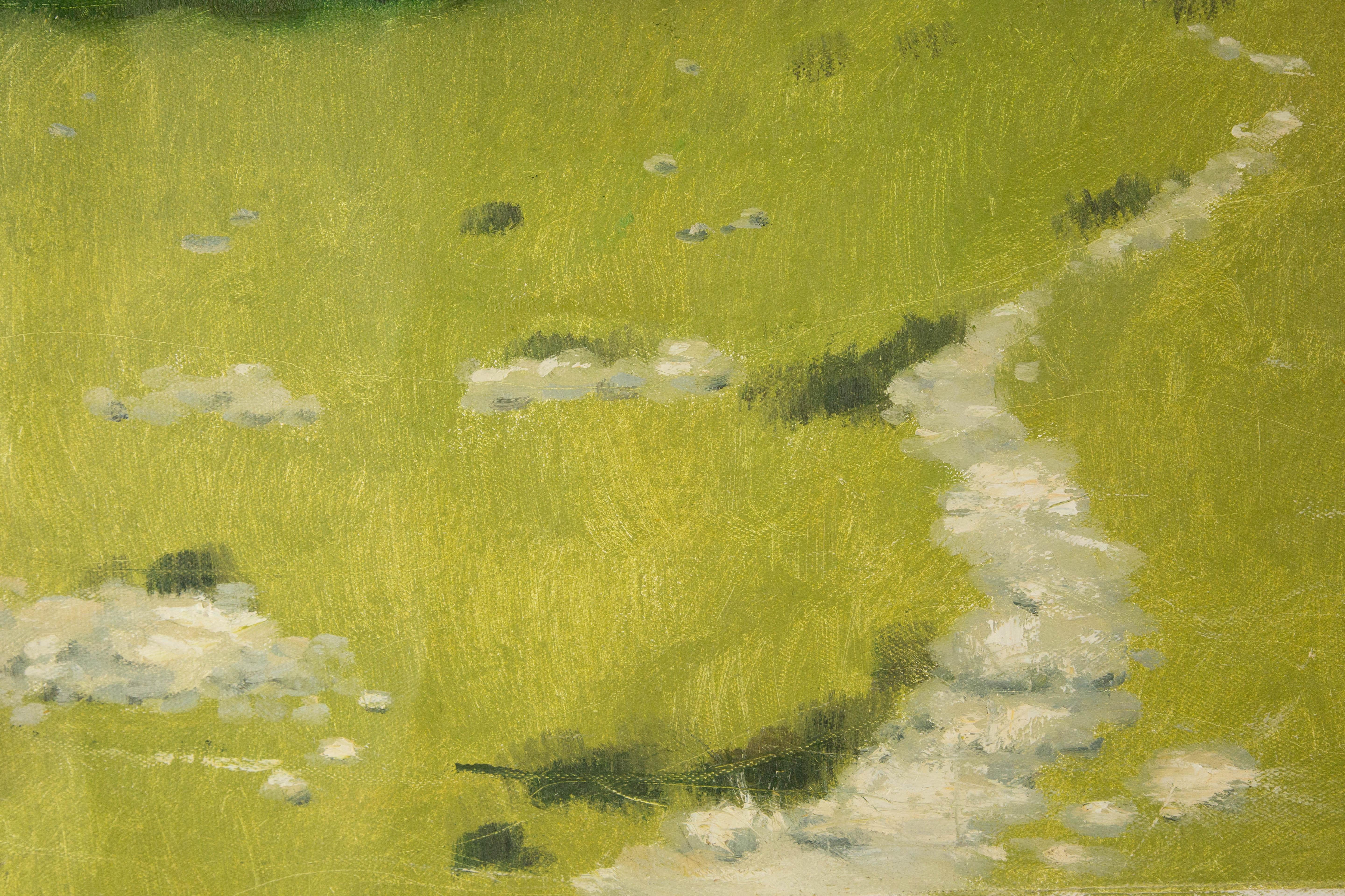 Huile sur toile originale de paysage Hui Sheng « Meadow » en vente 2