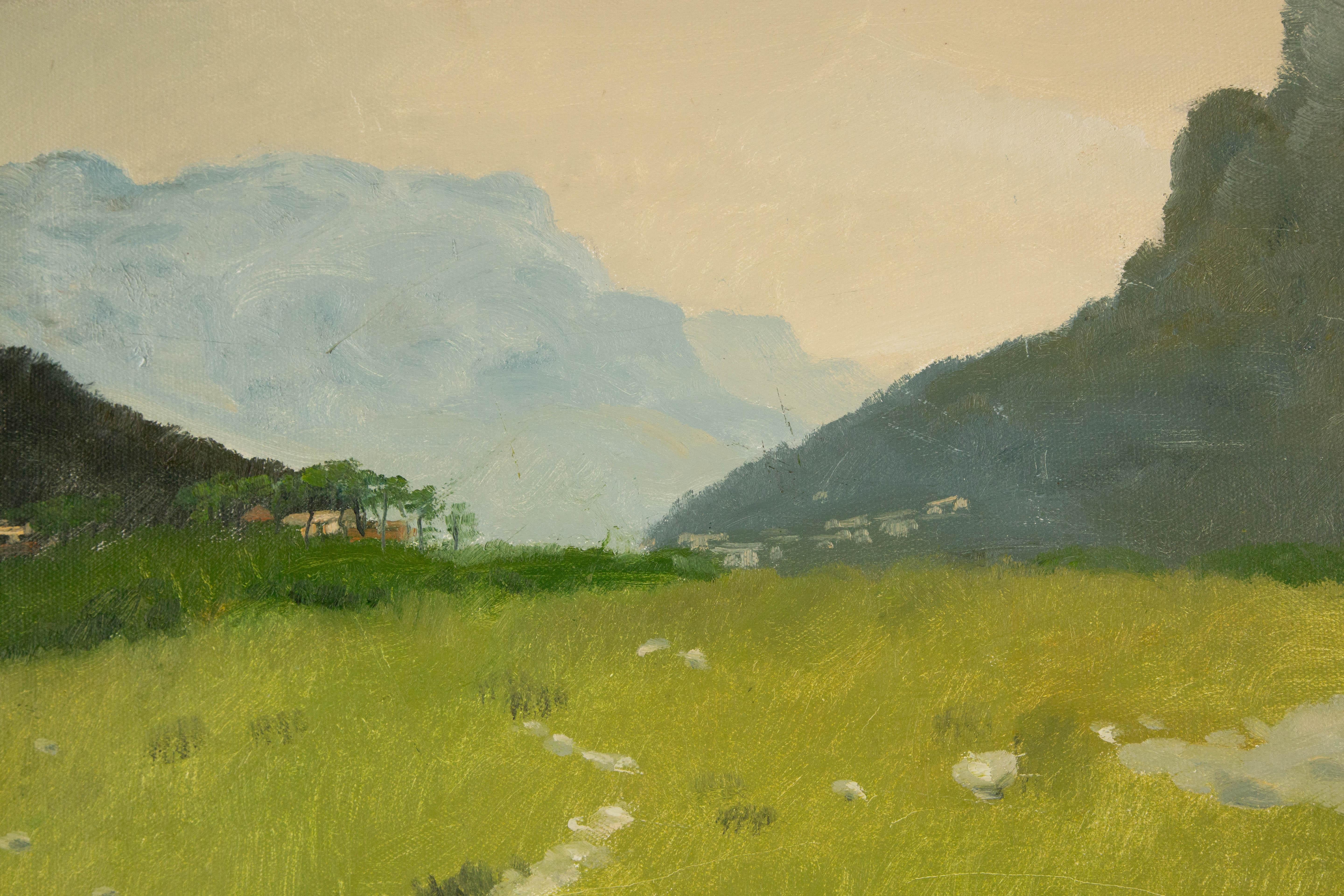 Huile sur toile originale de paysage Hui Sheng « Meadow » en vente 3