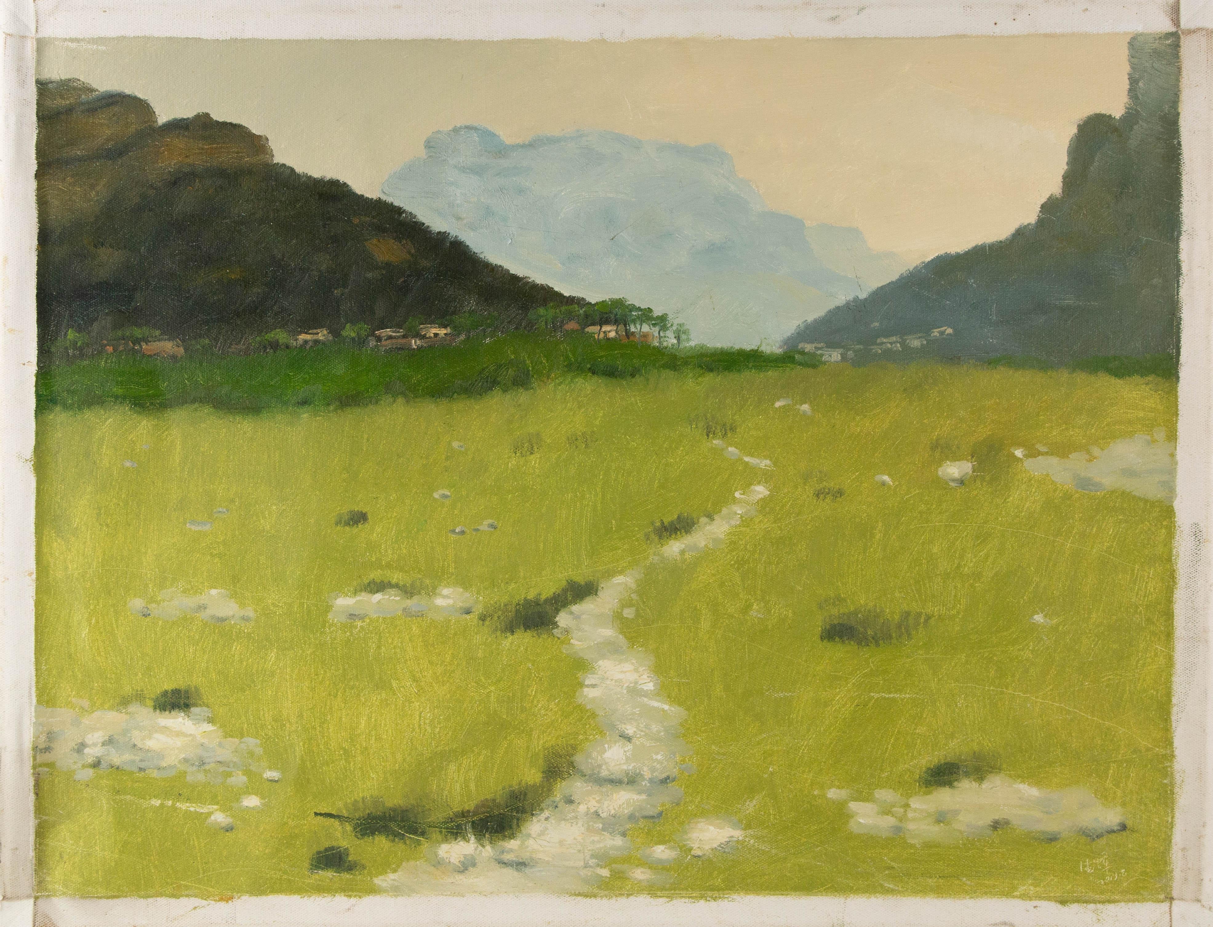 Huile sur toile originale de paysage Hui Sheng « Meadow » en vente 7