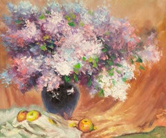 Hui Sun Nature morte originale à l'huile sur toile "Purple Melody" (Mélodie pourpre)