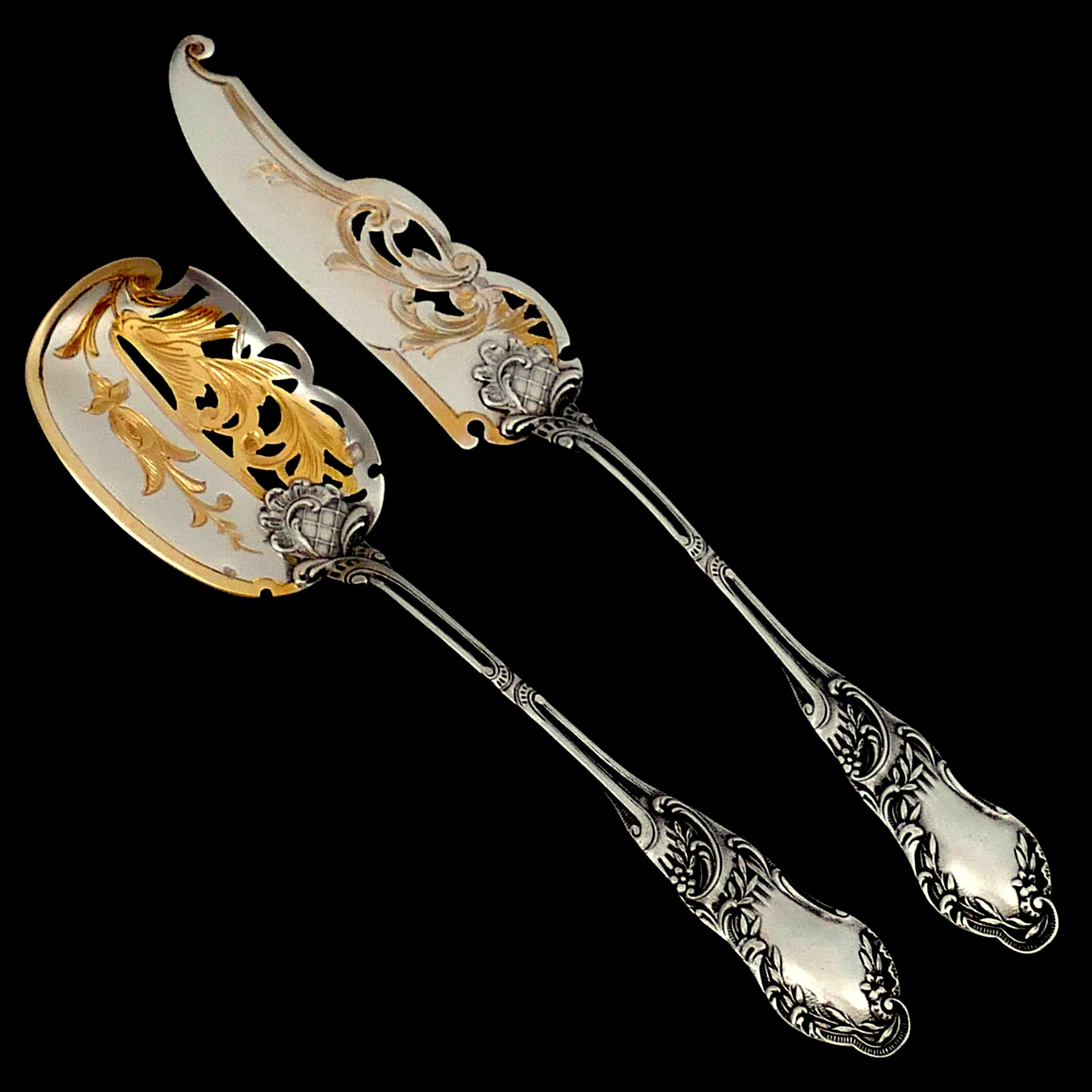 Huignard All Sterling Silver 18-Karat Gold Dessert Hors D'oeuvre Set of 4 Pieces For Sale 4