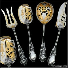 Huignard All Sterling Silver 18-Karat Gold Dessert Hors D'oeuvre Set of 4 Pieces