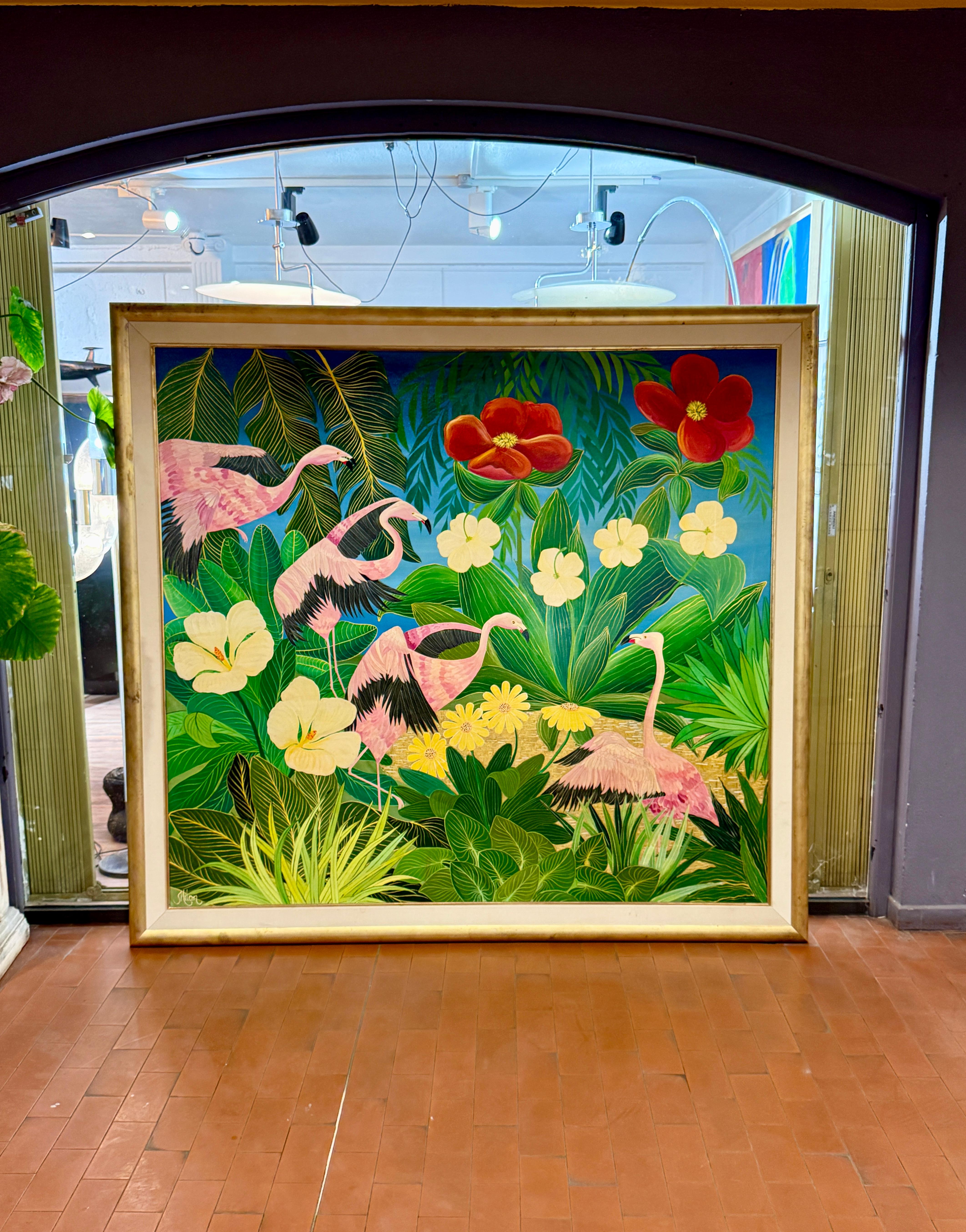 Oil on canvas Flammengos by Milan TODD im Zustand „Gut“ im Angebot in Nice, FR