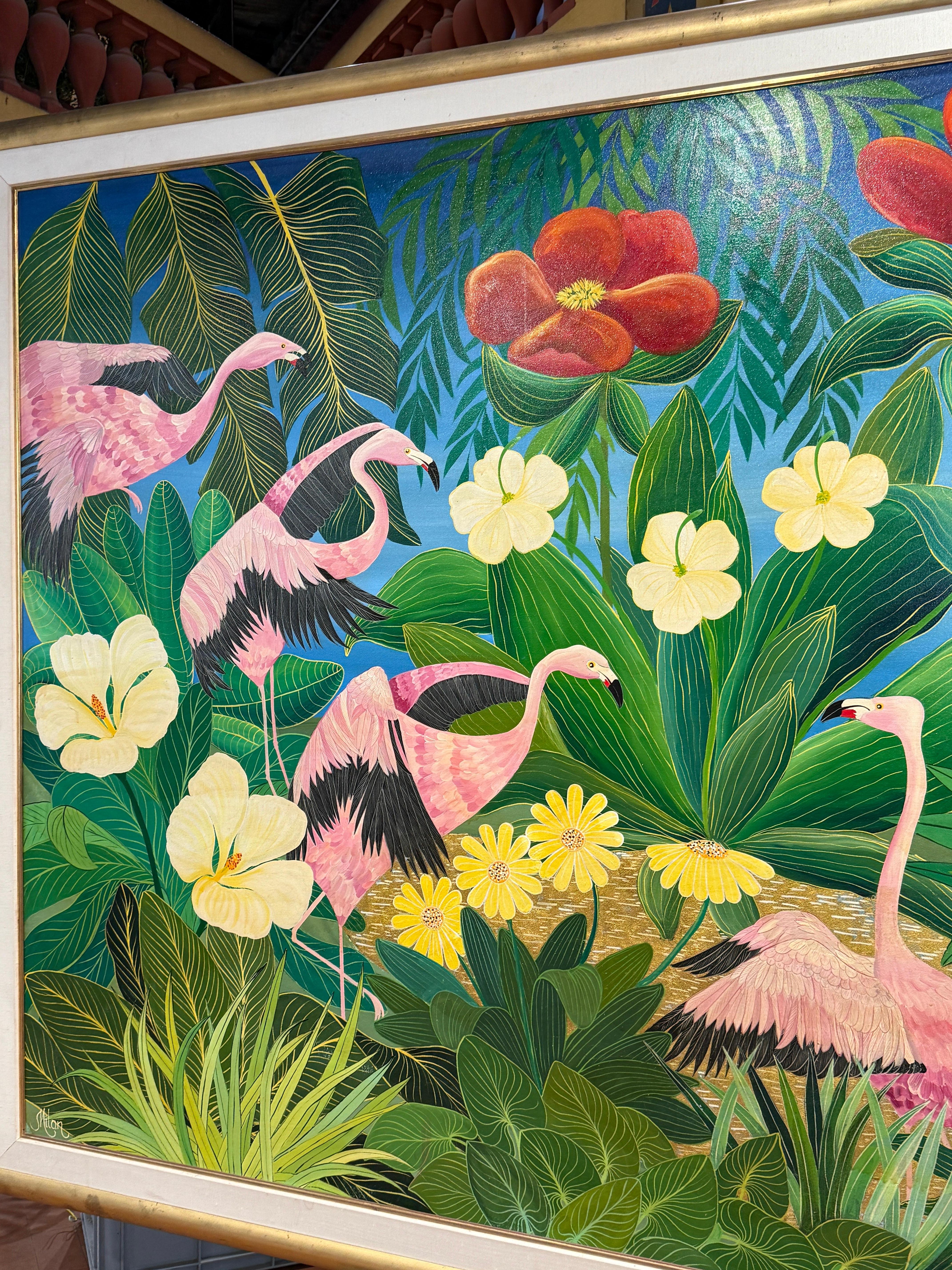 Oil on canvas Flammengos by Milan TODD (Gold) im Angebot