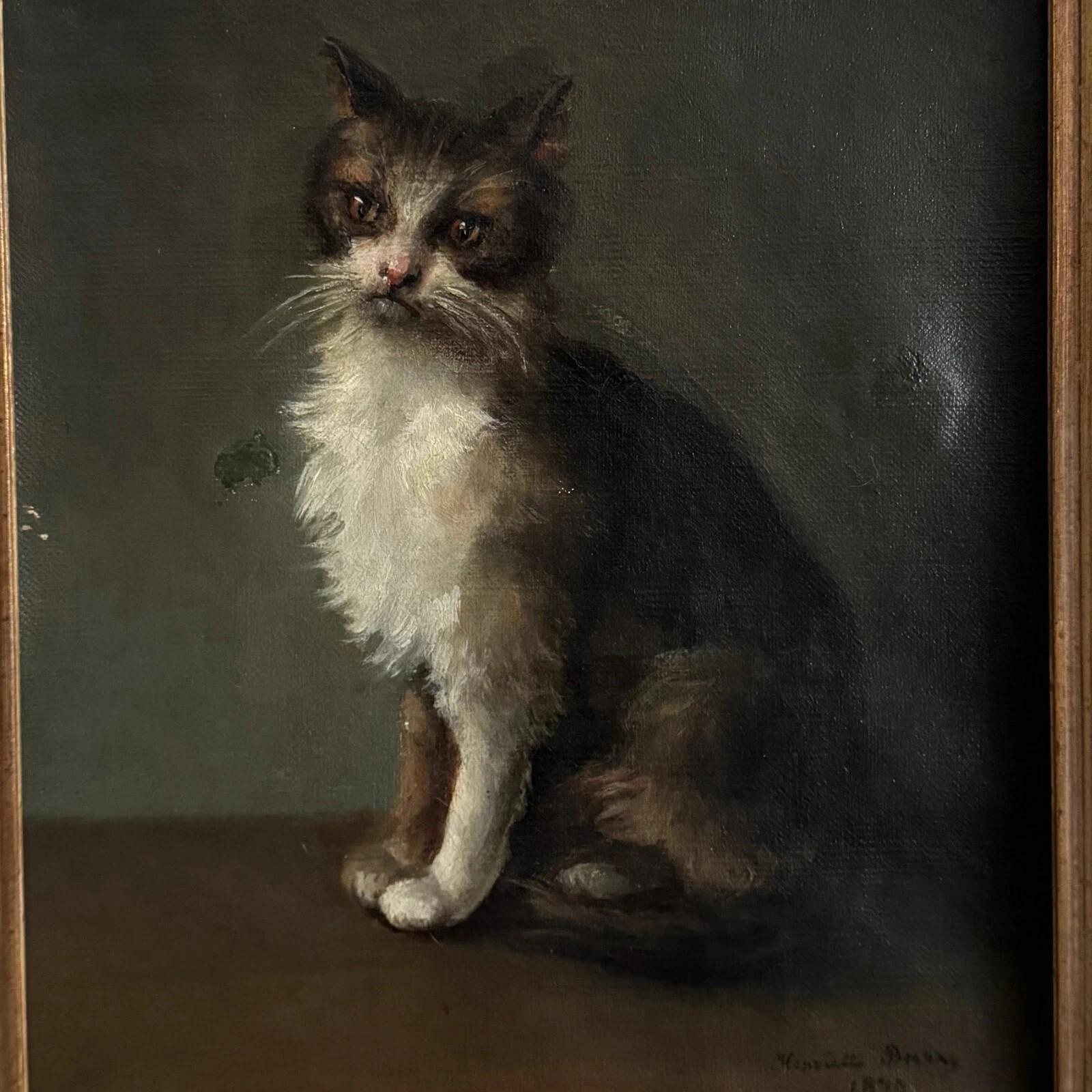 Oil on canvas – Cat Portrait – Signed Henriette Barry, 1899 In Good Condition For Sale In NANTES, FR