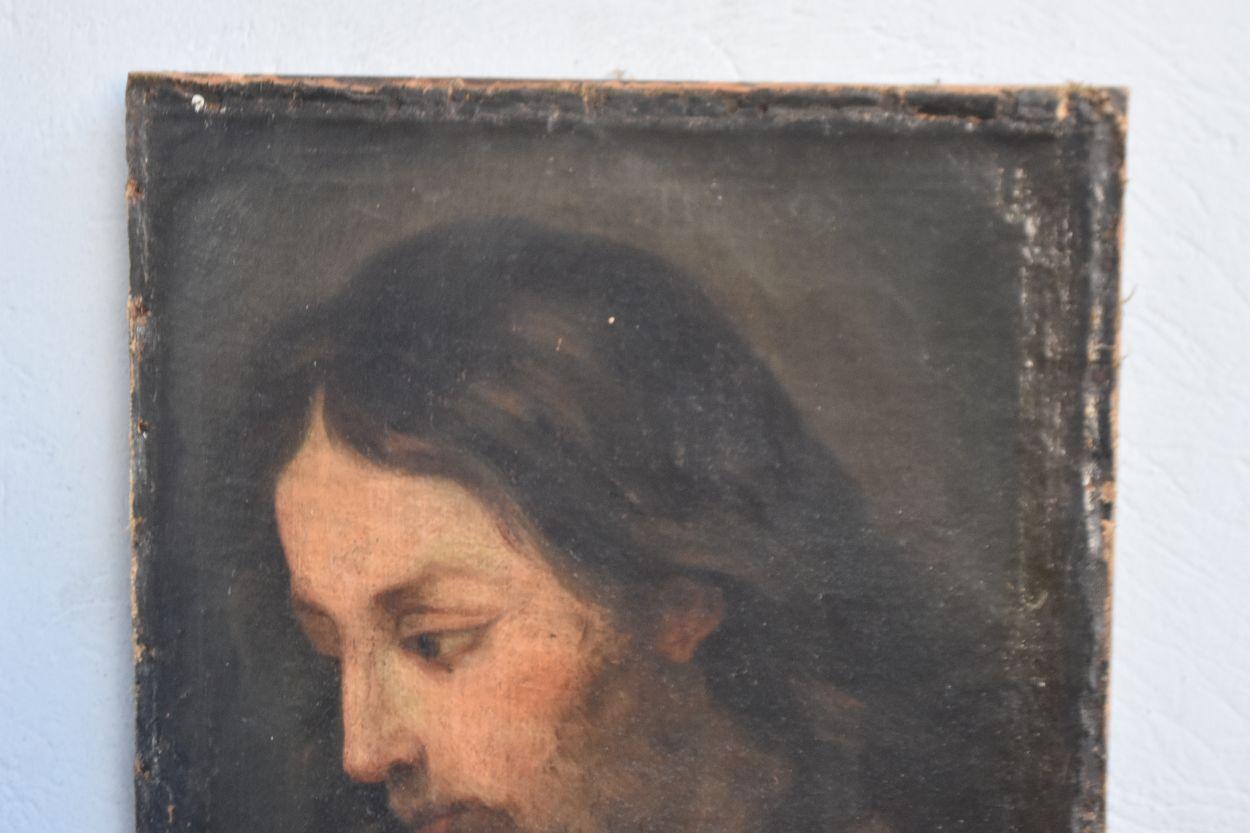 Huile sur toile représentation de Jésus Christ d'époque XVIIème de dimension 54 cm par 42 cm.